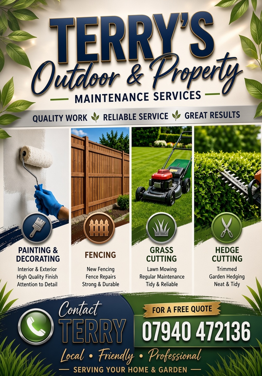 Terry's Outdoor and Property Maintenance Services A6 Leaflet Design